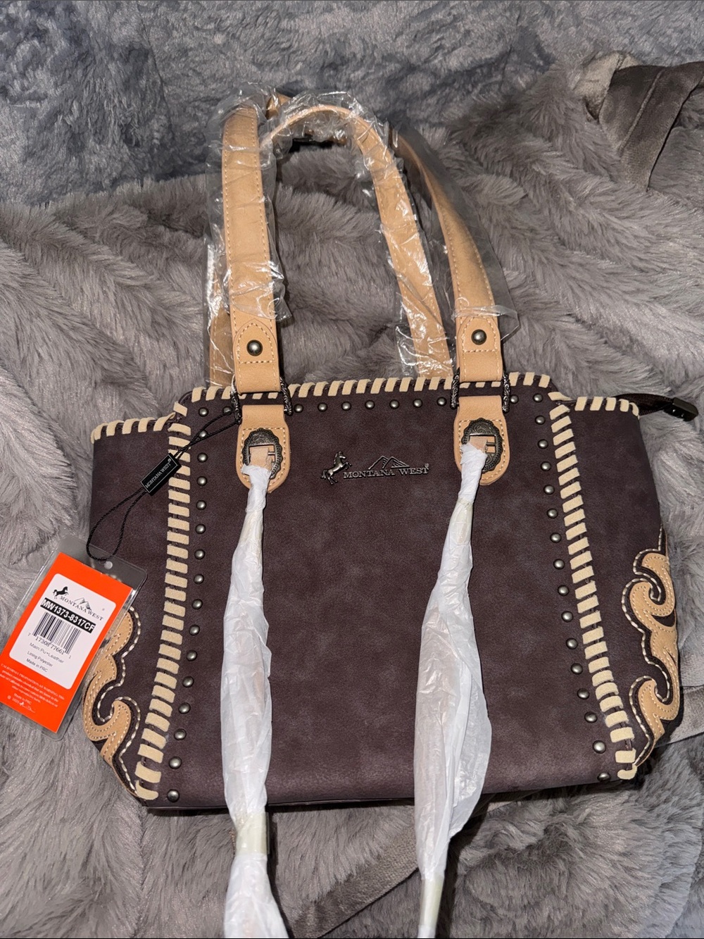 Montana West Brown and Tan Studded Shoulder Bag